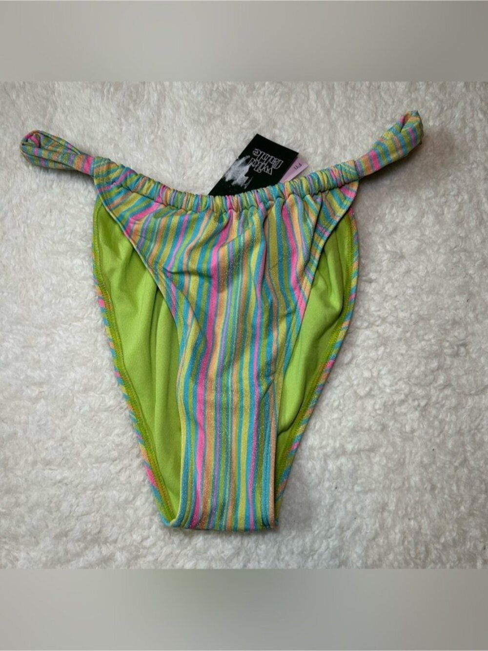 Wild Fable Women’s Low Rise High Leg Striped Sparkle Bikini Bottoms Medium NEW